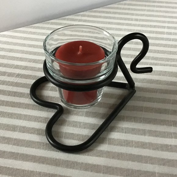 Vintage Wrought Iron & Glass Candle Holder Heart Base - Picture 2 of 8